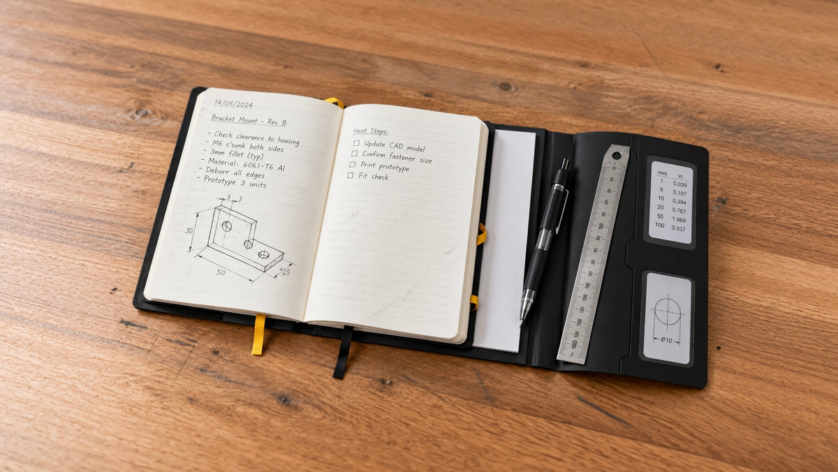 PACORI concept opened to show notebook and ruler storage
